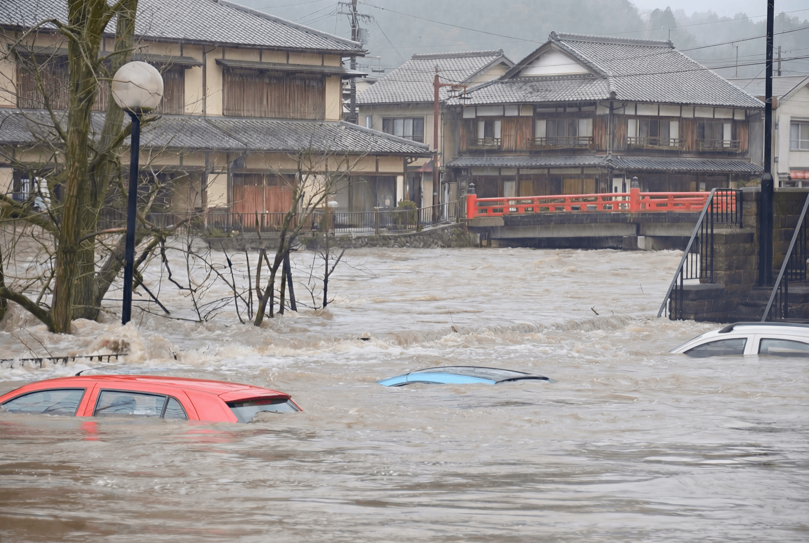 Aerial view of flooded land